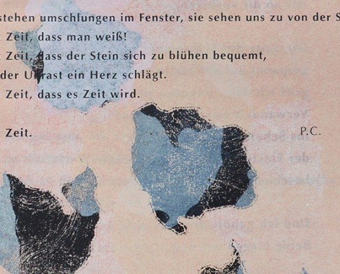 Bachmann und Celan: Zeit des Holunders. Gedicht Corona, Grafik von Petra Maria Lorenz | Repro: aau/bem
