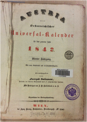 Österreichischer Universal Kalender Titelblatt