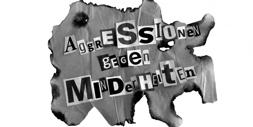Grafik mit Veranstaltungstitel "Aggressionen gegen Minderheiten"