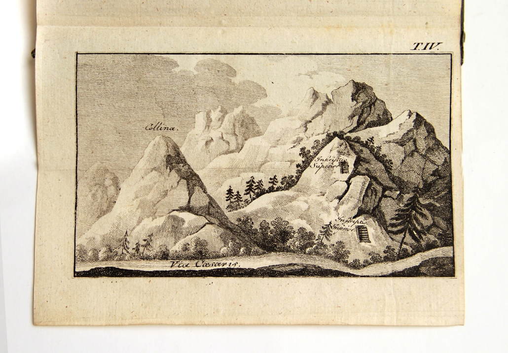 Buchseite mit Abb. Zeichnung von Bergen