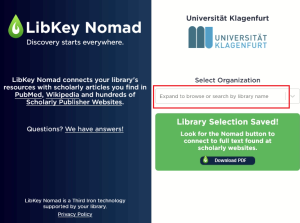 UB LibKey Nomad Bibliotheksauswahl