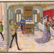 Personen bei einem mittelalterlichen Festmahl