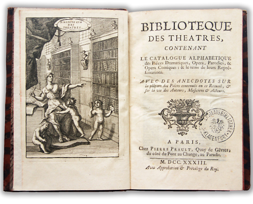 Frontispiz und Titelblatt von einer Theaterliteratur aus der Sammlung Goëss im Besitz der Universitätsbibliothek Klagenfurt