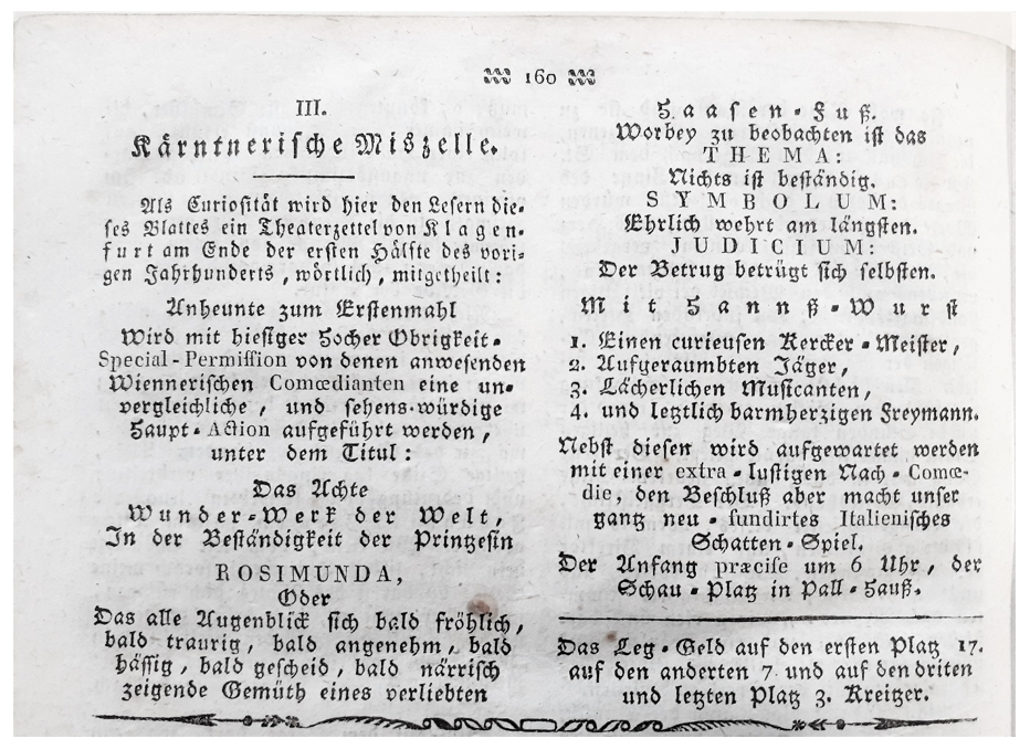 Theaterzettel 1740 Rosimunda