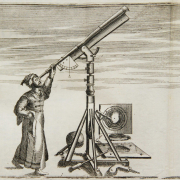 Der Sterngucker. Kupferstich aus Vincenzo Coronellis Epitome Cosmografica. 1693. S. 208.