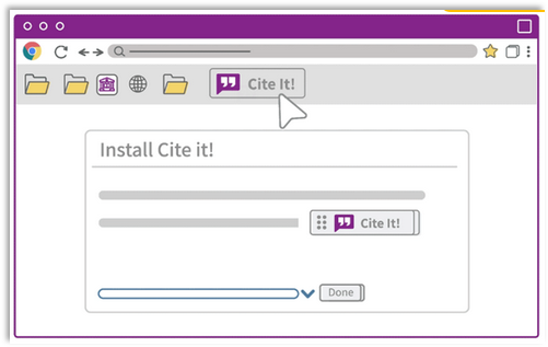 Anleitung zum Installieren von Cite It! ein weißer Pfeil zeigt auf das Icon Cite It!