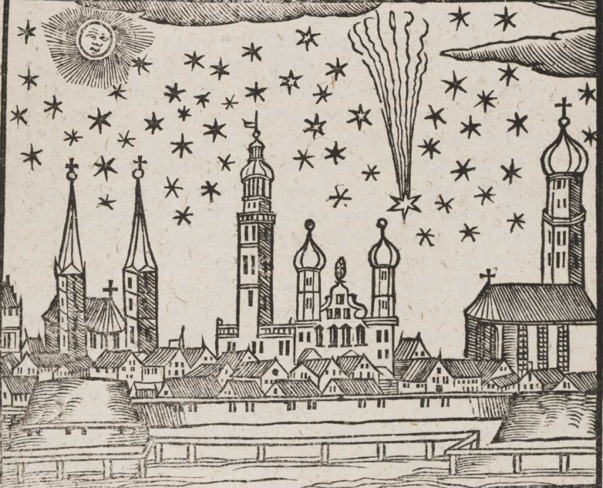 Komet-1618-über-Augsburg-Holzschnitt