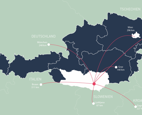 Grafik Standort Universität Klagenfurt mit Nachbarländern