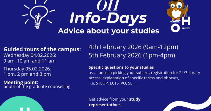 Announcement of the ÖH Info Days on 4 and 5 February 2026, where you can obtain useful information about studying.