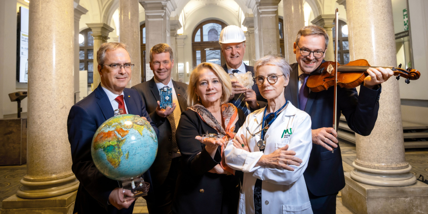 Gemeinsam für Kreativität und Innovation: Peter Riedler (Universität Graz), Horst Bischof (TU Graz), Ada Pellert (Universität Klagenfurt), Peter Moser (Montanuniversität Leoben), Andrea Kurz (Medizinische Universität Graz) sowie Georg Schulz (Kunstuniversität Graz) (v.l.)